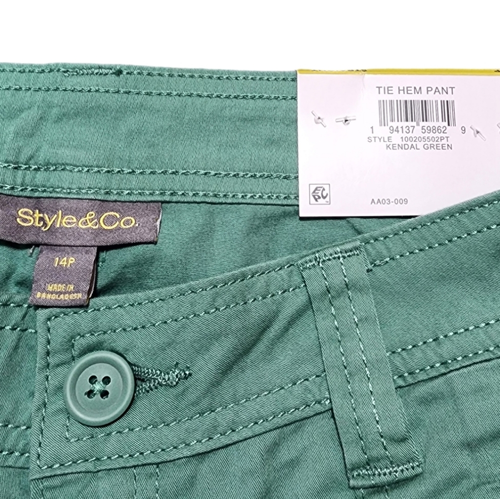 Style & Co Petite Mid-Rise Tie-Hem Capri Pants Straight Leg Kendal Green 12P 14P - Picture 12 of 13